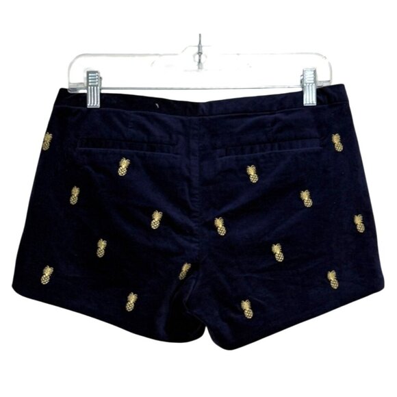 Lilly Pulitzer Velvet Short Adie Navy Blue Embroidered Gold Pineapple Size 2 - Picture 2 of 8